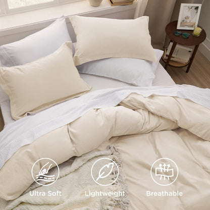 Bedsure Oat Milk Duvet Cover Set - King Size, Extra Soft 3-Piece Bedding with Zipper Closure & 2 Pillow Shams