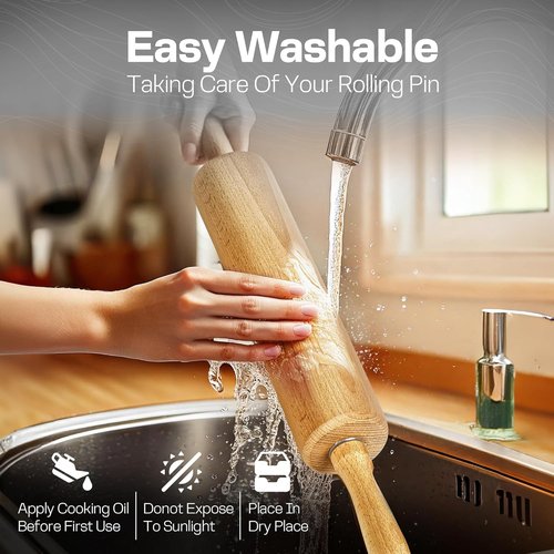 Classic Beech Wood Rolling Pin by [Brand Name] - 17.6 Inch Ergonomic Dough Roller for Baking Pizza, Pastry, and Cookies