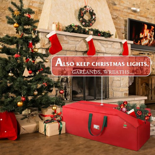 Christmas Tree Storage Bag - 7.5ft Waterproof Oxford Material with Durable Handles & Zipper | Protects from Moisture & Dust (Red)