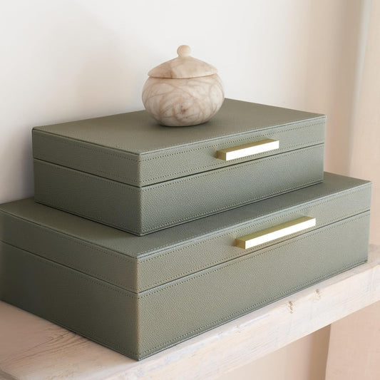 ZICOTO Decorative Storage Boxes - Set of 2 Stylish PU Leather Organizers for Bookshelf Decor | Safely Store Photos & Keepsakes
