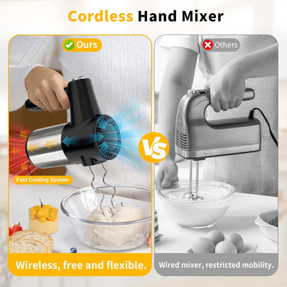 Skiennix Cordless Hand Mixer - 7 Speed Digital Display with 6 Stainless Steel Attachments | Ideal for Baking & Cooking