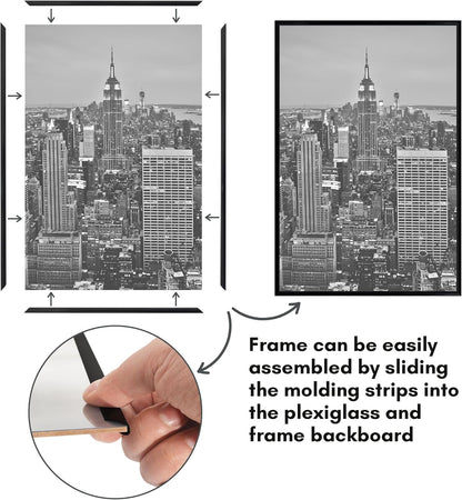 Americanflat 16x24 Poster Frame - Polished Front Cover & Slide-In Design - Black Fusion Collection