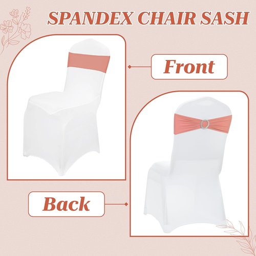 MDS Spandex Chair Sashes - Premium Stretch Covers with Buckle Slider for Weddings & Events | Coral Peach, Pack of 50