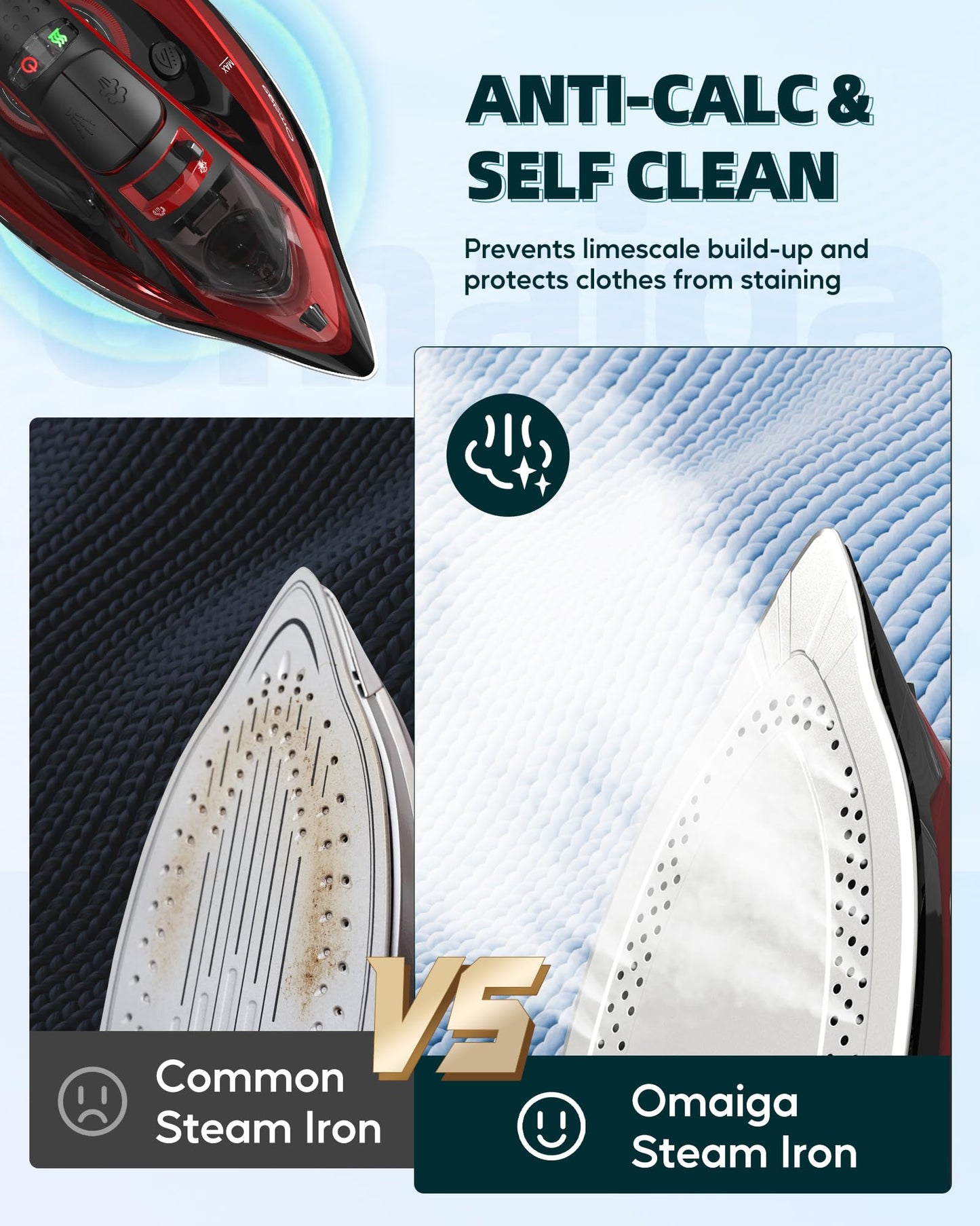 Omaiga 1500W Cordless Iron for Clothes, Wireless Steam Iron with Rapid Heating & Auto Shut Off, for Effective Wrinkle Removal