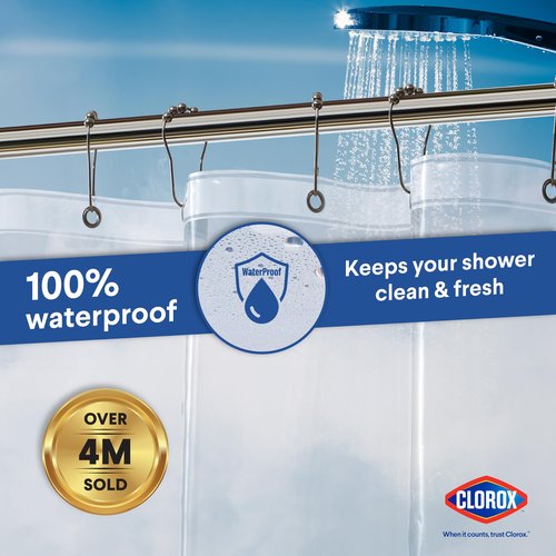 Clorox Shower Curtain Liner, Premium Lightweight Flexible Waterproof 3g PEVA for Bathroom with Weighted Magnets, Standard Size 70" x 72", Clear 1 Pack