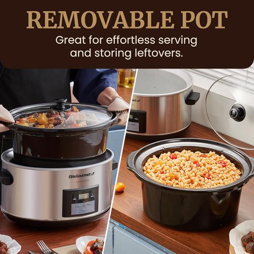 Elite Gourmet MST-900D 8.5Qt Digital XL Slow Cooker - Adjustable Temp for Perfect Entrees & Sauces