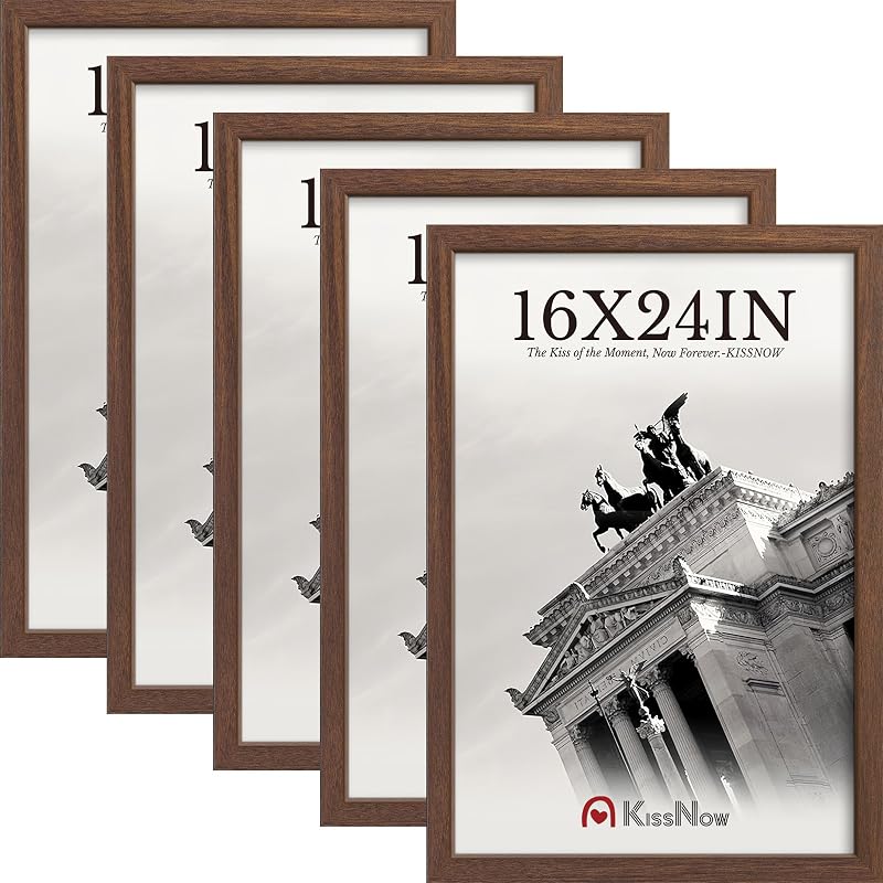 Brown 16x24 Picture Frame 5-Pack, Solid Wood Wall/Table Frames
