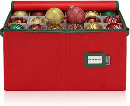 Christmas Ornament Storage Container - Large Red Organizer Bin with Dividers for 54 Ornaments