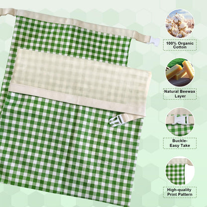 Large Beeswax Bread Bags for Sourdough, 2 Packs Reusable Cotton Material, Ideal for Sourdough Bread Storage to Keep Fresh Lock Moisture, 17 X 13 Inch Green and White Pattern