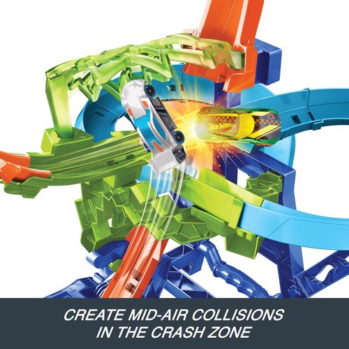 Hot Wheels Stunt Track Set - Mid-Air Crash Action with Motorized Booster & 1:64 Scale Die-Cast Car
