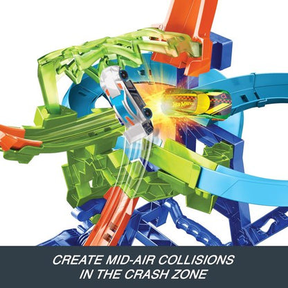 Hot Wheels Stunt Track Set - Mid-Air Crash Action with Motorized Booster & 1:64 Scale Die-Cast Car