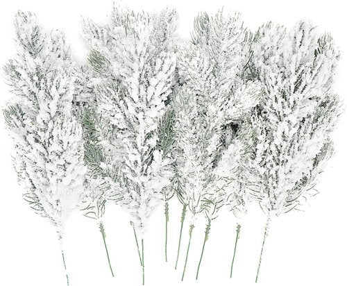 Kesywale Frosted Artificial Pine Needles - 10PCS Snowy Pine Picks for Christmas Tree Decor | 10.6" Greenery Stems