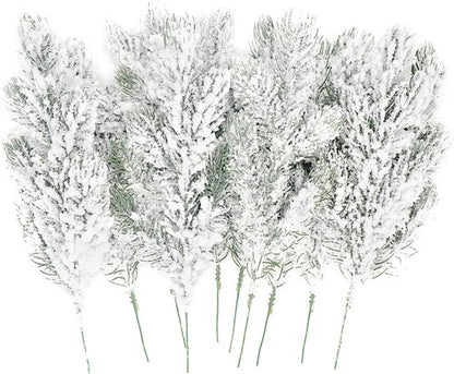 Kesywale Frosted Artificial Pine Needles - 10PCS Snowy Pine Picks for Christmas Tree Decor | 10.6" Greenery Stems