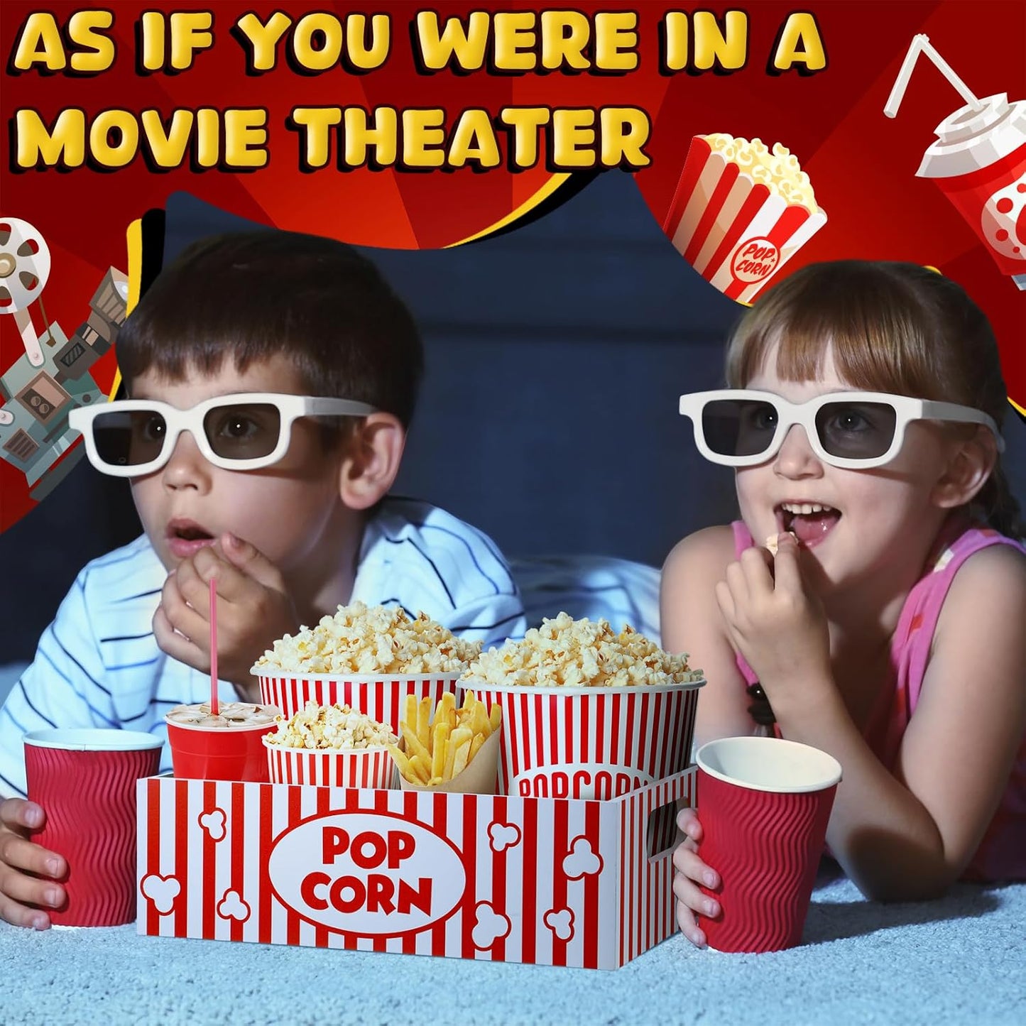 Skiennix Movie Night Snack Trays - Reusable Wooden Gift Basket for Popcorn | Striped Design