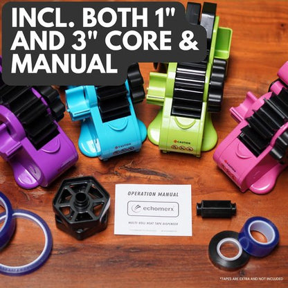 Echomerx Original Tape Dispenser - Multi-Roll Heat Resistant for Cricut & Thermal Press | Blue, 1" & 3" Core