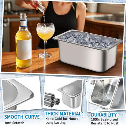 meekoo 2 Pack Ice Buckets for Parties Wine Beer Champagne Bucket Stainless Steel Bin for Freezer Metal Drink Buckets Cocktails Wine Cooling for Mimosa Bar Supplies (Small)