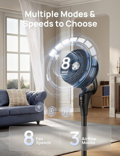 DREO Quiet Oscillating Fan - 90ft Airflow, 20dB Noise Level, Adjustable Height 38-42'' | 8+ Speeds & 3 Modes