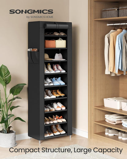 SONGMICS 10-Tier Shoe Rack - Dustproof Shoe Storage Cabinet | Holds 20 Pairs, Ideal for Sneakers & Heels, Black