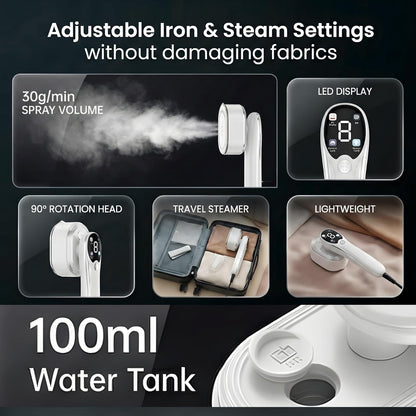Skiennix Travel Steamer - 1200W Fast Heat Wrinkle Remover with 4 Modes & 100ml Tank | White