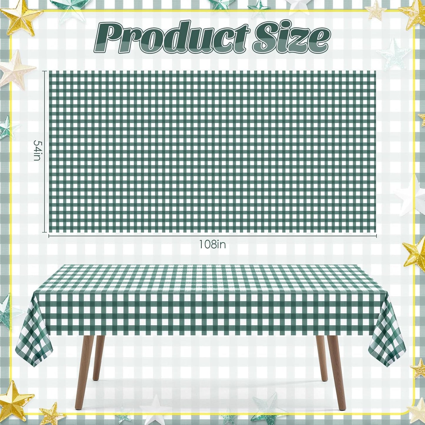 Skiennix Sage Green Striped Gingham Tablecloth - 54 x 108 Inch Disposable Waterproof Covers for Outdoor Events | Perfect for Picnics & Parties