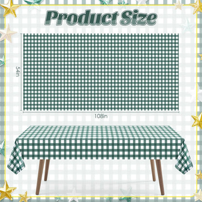 Skiennix Sage Green Striped Gingham Tablecloth - 54 x 108 Inch Disposable Waterproof Covers for Outdoor Events | Perfect for Picnics & Parties