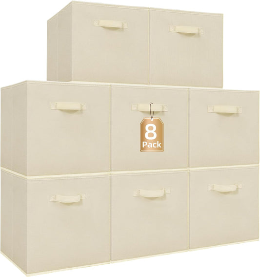 Storage Maniac Storage Cubes - 13-Inch Collapsible Fabric Bins with Handles | 8-Pack Beige for Easy Organization