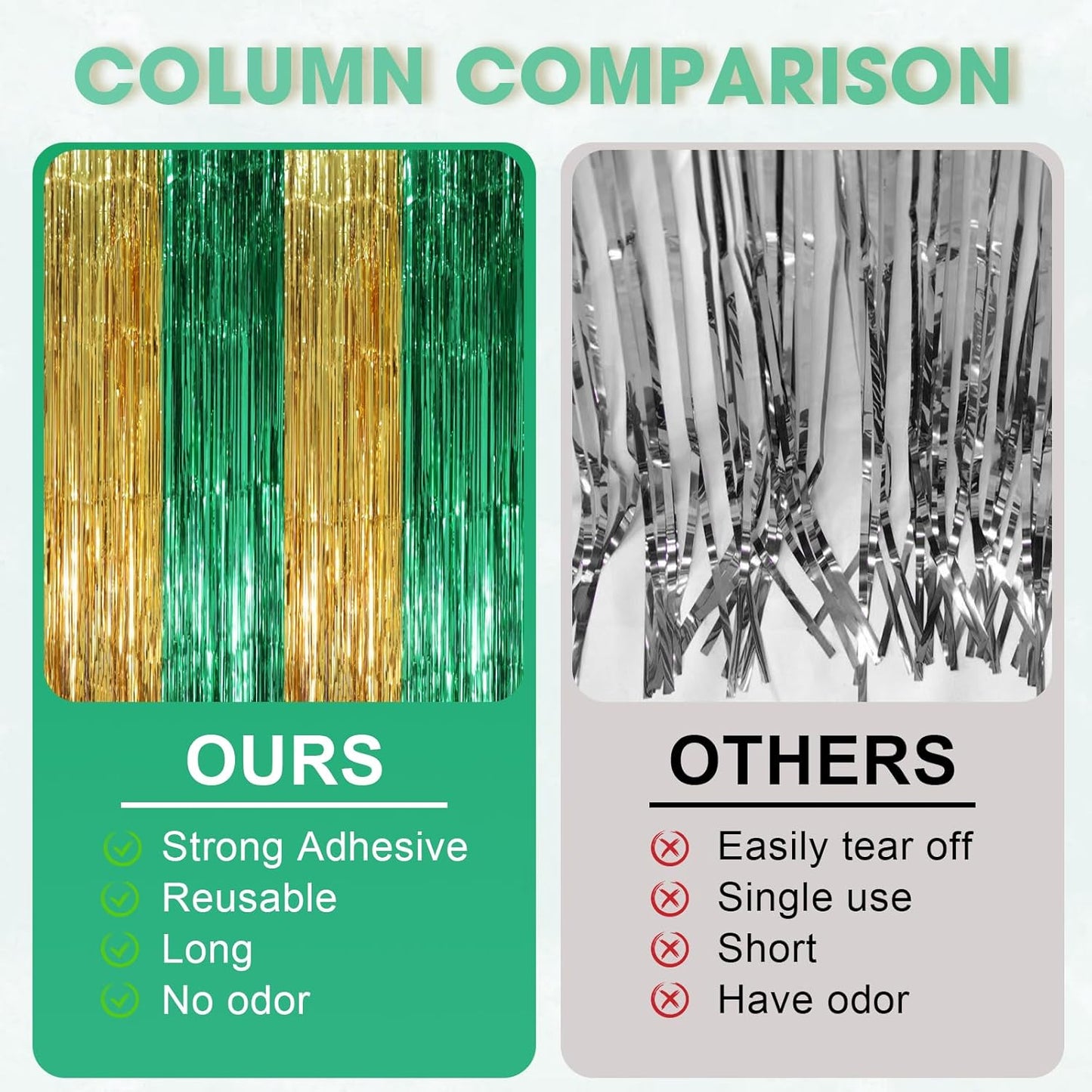 Voircoloria Green and Gold Foil Fringe Backdrop Curtains - 3 Pack Tinsel Streamers for Parties | 3.3 x 8.2 ft