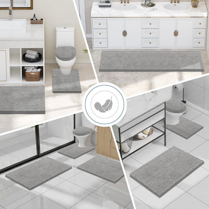 Smiry Bathroom Rugs Sets 2 Piece, Soft Absorbent Chenille Machine Washable Non Slip Shaggy Bath Rug Set for Tub, Shower, and Floor (30x20+24x16, Light Grey)