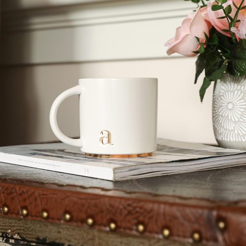 Collective Home Monogram Ceramic Mugs - 15 oz Elegant Initial Coffee Cups | Personalized Gift Box