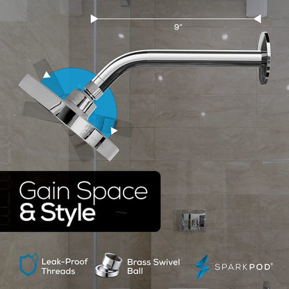 SparkPod 6" High Pressure Rain Shower Head with 9" Shower Arm - High Pressure Rain - Luxury Modern Look - Rainfall Experience - No Hassle Tool-less 1-Min Installation (Luxury Polished Chrome)