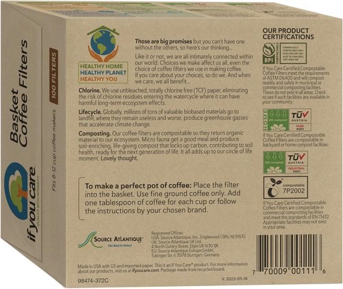 If You Care Unbleached Coffee Filters - 8 Inch Basket Style, Chlorine-Free & Compostable (100 Count)
