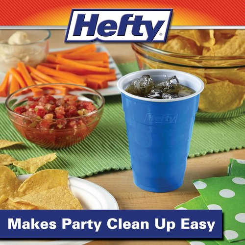 Hefty Party On Disposable Plastic Cups - Marine Blue, 18 Ounce, 120 Count for Easy Cleanup
