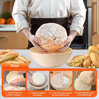 P&P CHEF Sourdough Proofing Baskets - Set of 2 Handmade Rattan Baskets with Cloth Liner | 9 Inch Size