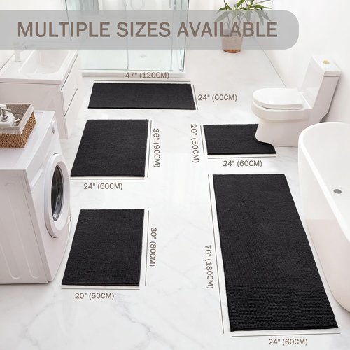 Exclusivo Mezcla Bathroom Rugs - Extra Soft Chenille Mat, Quick Dry & Machine Washable | 24x36, Black