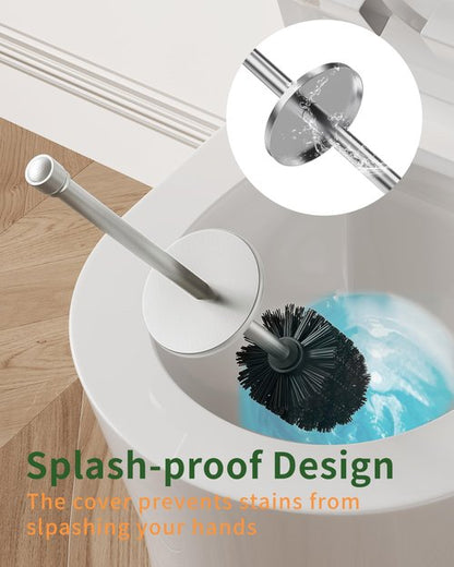 WZKALY Toilet Brush and Holder Set, Toilet Bowl Brush for Bathroom with Long Handle, Stainless Steel Toilet Cleaner Brush with Durable Scrubbing Bristles,Splash-Proof (Brushed Nickel)