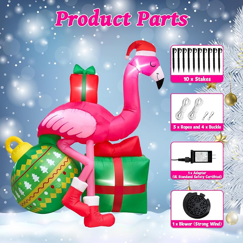 6ft Christmas Inflatable Flamingo Yard Decor with LED Lights