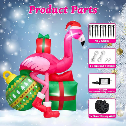 6ft Christmas Inflatable Flamingo Yard Decor with LED Lights