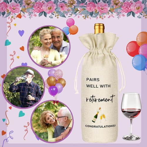 Beige Retirement Wine Bag Gift for Him & Her - Party Decor & Leaving Gifts for Coworkers & Boss - Retirement01
