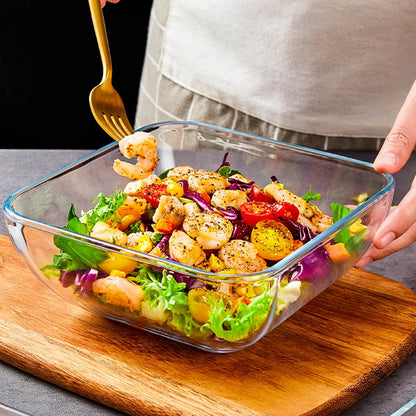 Skiennix 2-Quart Glass Mixing Bowls Set - Durable Tempered Glass | 8-Inch Square Salad Bowls, Set of 2