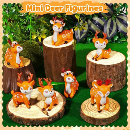 Exasinine Miniature Deer Figurines - 12Pcs Woodland Animal Decor for Crafts & Fairy Gardens