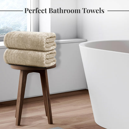 Tens Towels Pack of 4 Extra Large Bath Towels 30 x 60 Inches, 100% Cotton, Larger & Lighter Weight, Quicker to Dry, Super Soft and Absorbent, Perfect for Bathroom, Beige