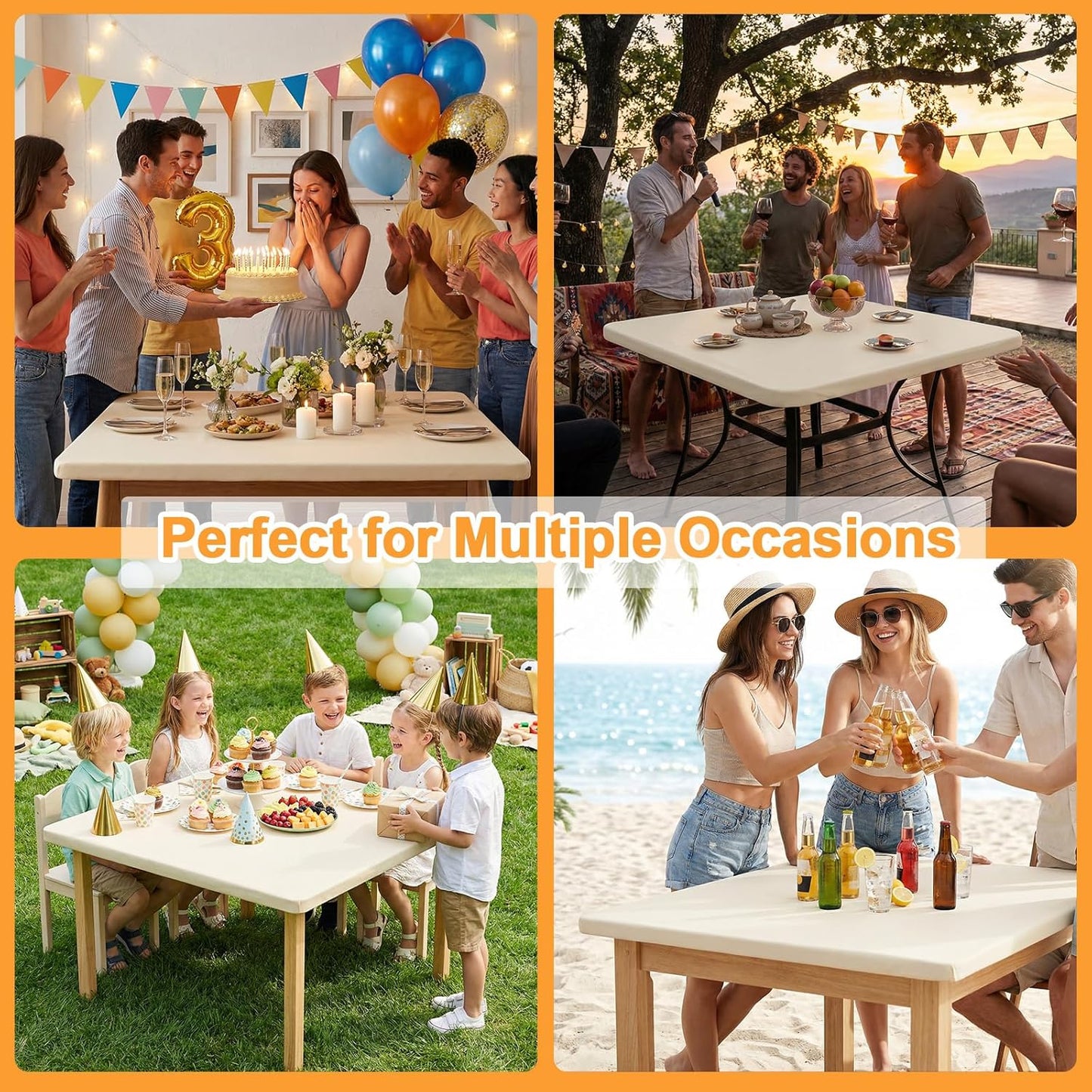 Stretchy Spandex Table Cover by [Brand Name] | 34" x 34" Ivory Fitted Tablecloth - Washable & Wrinkle-Resistant for Indoor/Outdoor Events