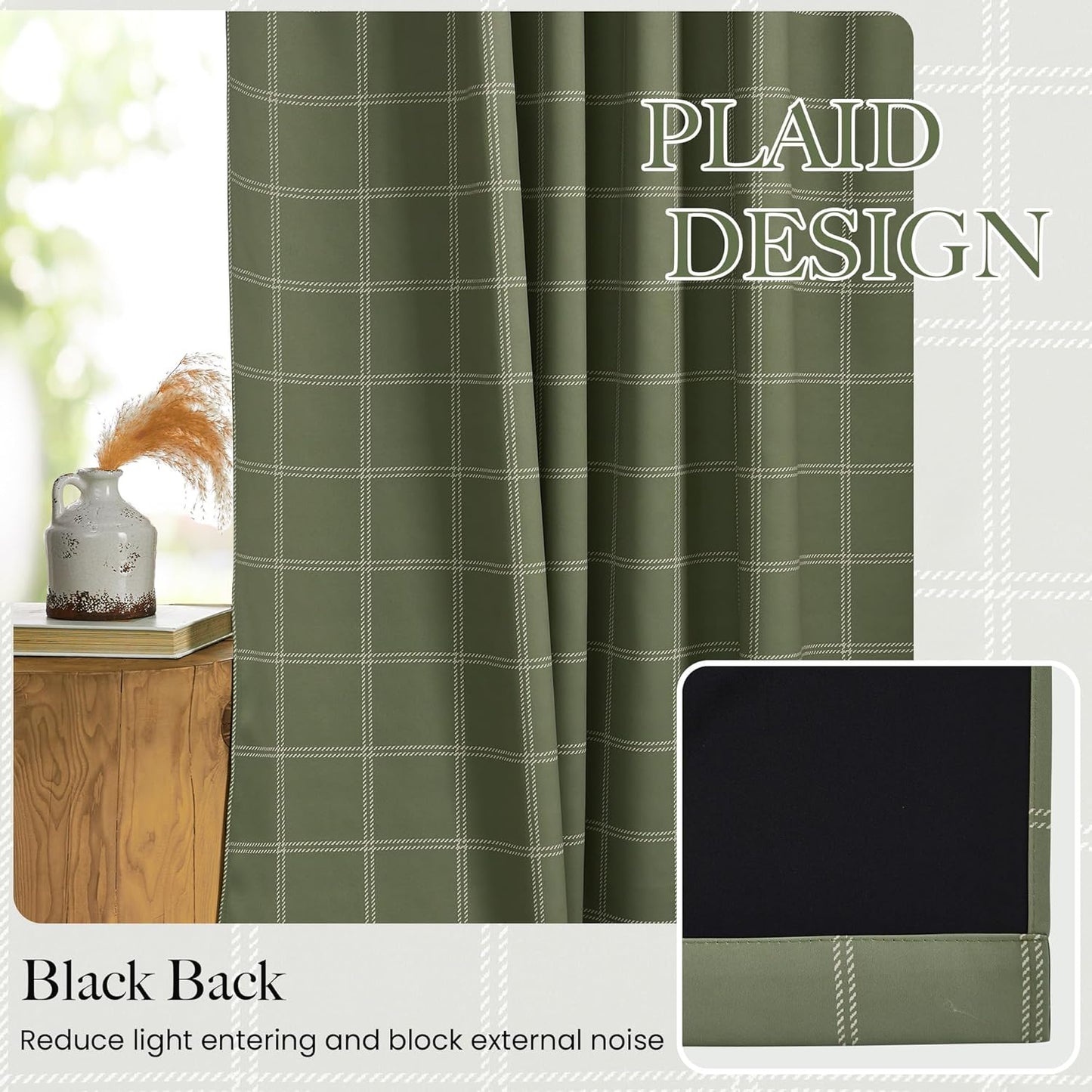 NICETOWN Blackout Curtains - 100% Thermal Insulated Room Darkening Drapes | Olive Green, 52" W x 84" L, 2 Panels