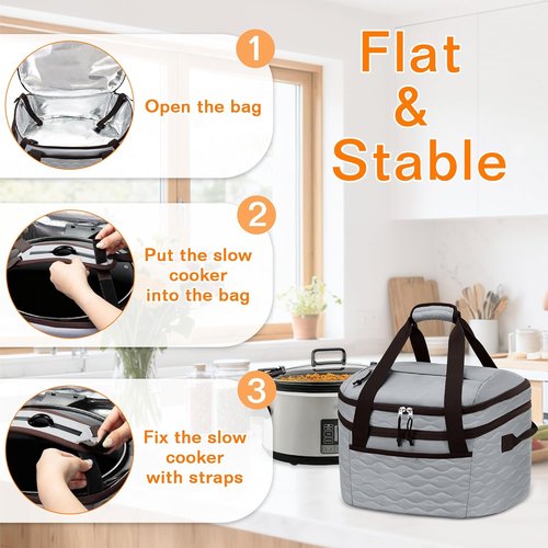 LUXJA Insulated Slow Cooker Carrying Bag - Fits 6-8 Quart Crock Pot | Double Layer Design, Gray