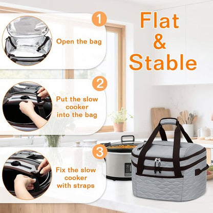 LUXJA Insulated Slow Cooker Carrying Bag - Fits 6-8 Quart Crock Pot | Double Layer Design, Gray