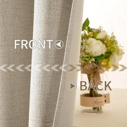 MIULEE 100% Blackout Linen Curtains - Thermal Insulated Room Darkening Drapes | 52 x 84 Inch (2 Panels)