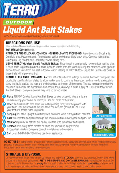 TERRO Liquid Ant Baits - T1813B - Outdoor Ready-to-Use Terro Ant Traps, Kills Household Ants, 12 Stakes