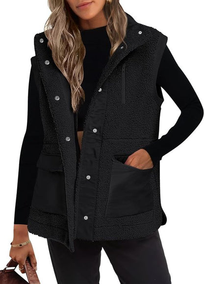 ANRABESS Women's Fleece Vest - Cozy Button-Down Sherpa Jacket with Pockets | Perfect for Fall & Winter