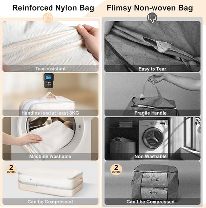 Comforter Storage Bag - Large Capacity Washable Compression Organizer for Bedding | 2-Pack Beige