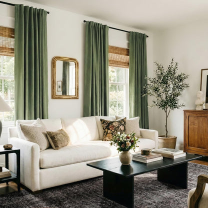 Skiennix 100% Blackout Curtains - Olive Green Linen, Thermal Insulated, 2 Panels Set, 50" W x 96" L